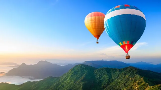 Hot Air Balloons Over Mountains Nature Wallpaper