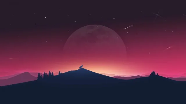 Howling Wolf Pink Moonrise Nature Wallpaper