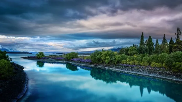 Turquoise Lake Stormy Clouds Nature Wallpaper
