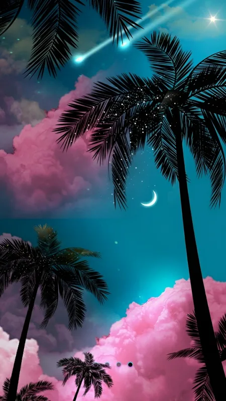 Clouds Aesthetic Sky Stars Moon Tree HD Wallpaper