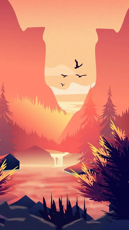 Aesthetic Forest Waterfall Minimal Wallpaper