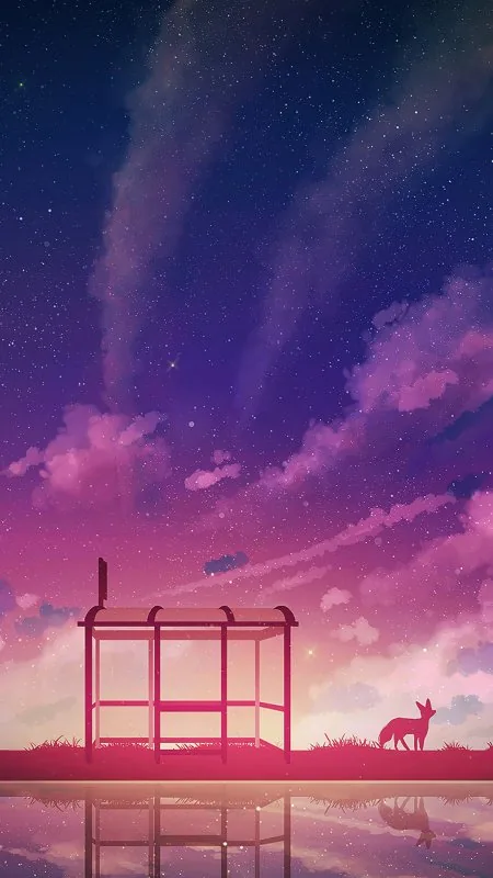 Fox Bus Stop Minimal HD Aesthetic Wallpaper