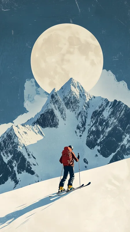 Minimalist Art Ski Resort Mountain HD Aesthetic Wallpaper