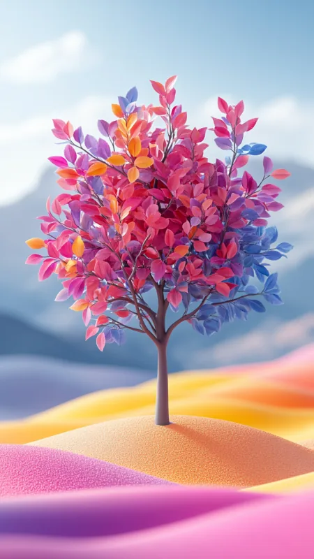 Minimalist Cute Tree Colorful Aesthetic Wallpaper