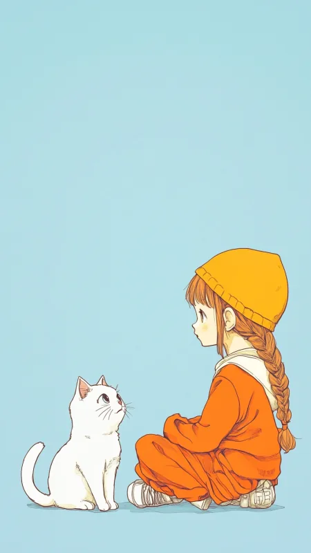 Aesthetic Minimalist Girl With Cat Wallpaper