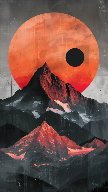 Aesthetic Minimalist Japandi Style Mountain Art Wallpaper