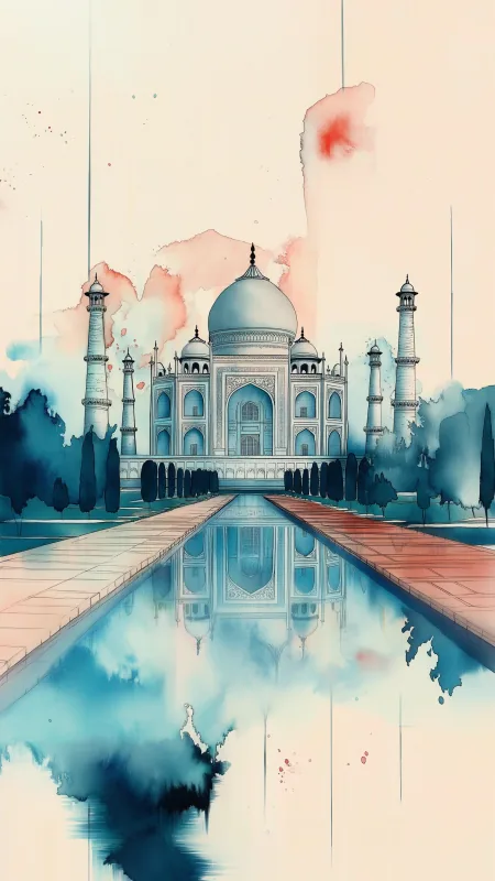 Aesthetic Minimalist Taj Mahal Watercolor Art Wallpaper