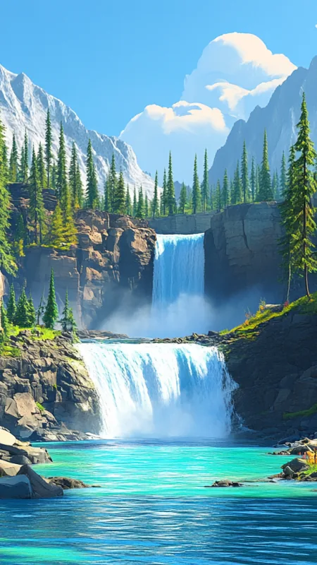 Minimalistic Waterfall Aesthetic Wallpaper