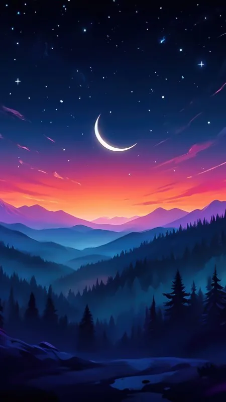 Aesthetic Night Sky Mountains Sunset Wallpaper