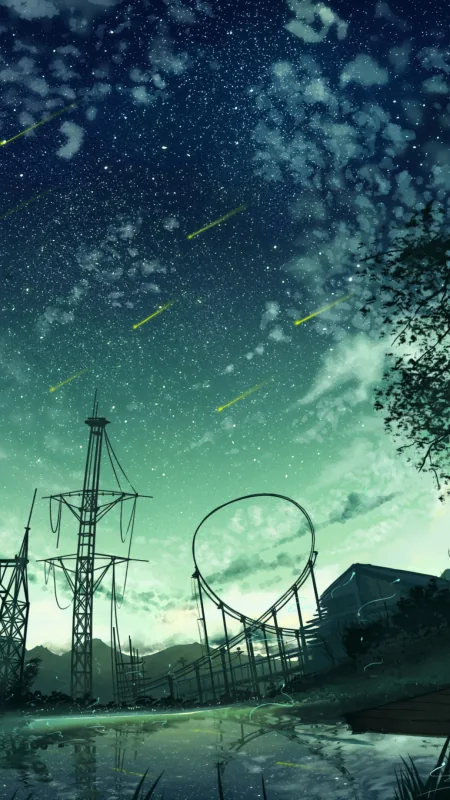 Starry Night Rollercoaster Silhouette Aesthetic Wallpaper