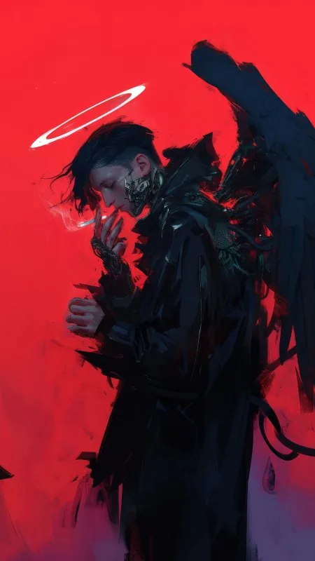 Angel Boy Wings Smoking Anime Phone Wallpaper