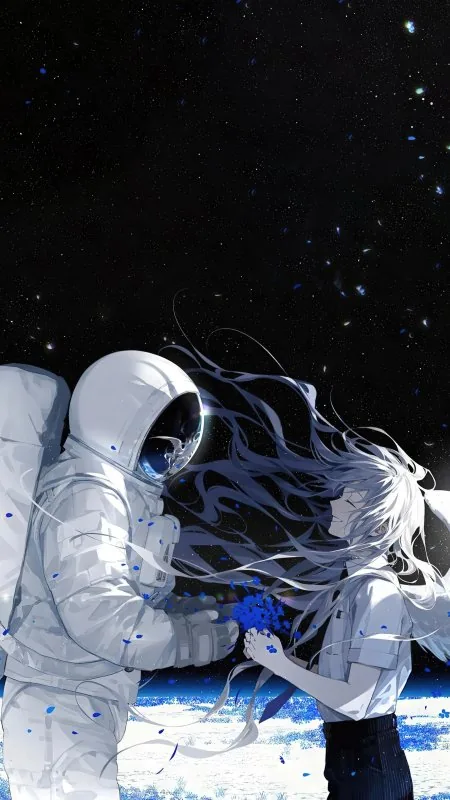 Angel Anime Girl And Astronaut Phone Wallpaper