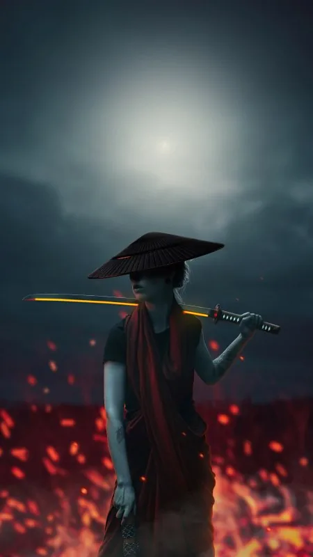 Asian Girl With Lava Sword HD Anime Wallpaper