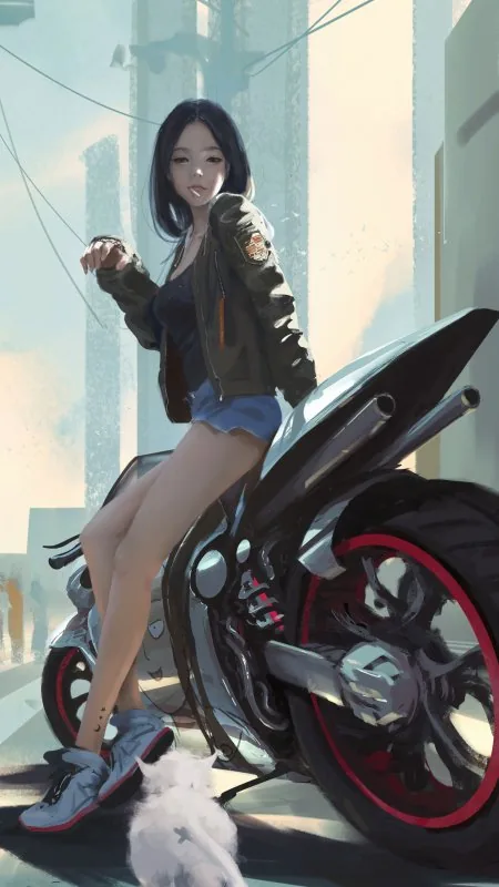 Anime Biker Girl Phone Wallpaper
