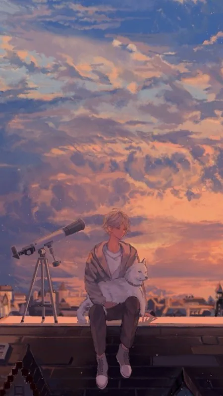 Boy And Dog Stargazing Anime Wallpaper