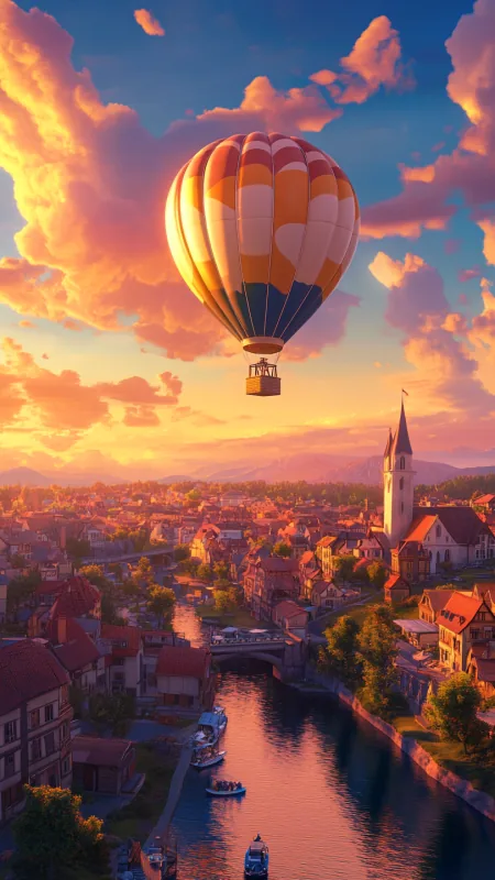 Cartoon Illustration Hot Air Ballon HD Anime Wallpaper