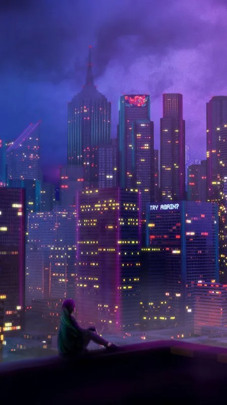Anime City Girl Phone Wallpaper