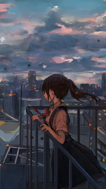 Cityscape Sky Anime Girl HD Wallpaper