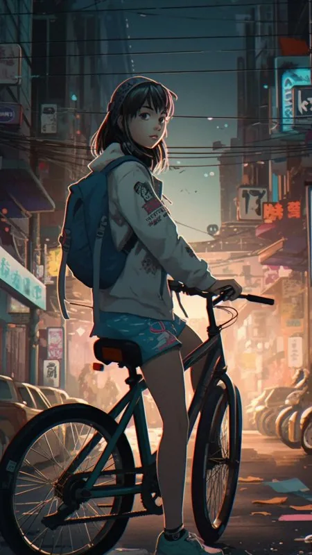Cute Anime Girl In Bike Phone Wallpaper
