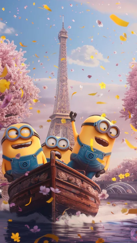 Cute Yellow Minions On A Boat In Paris Cartoon Anime Wallpaper