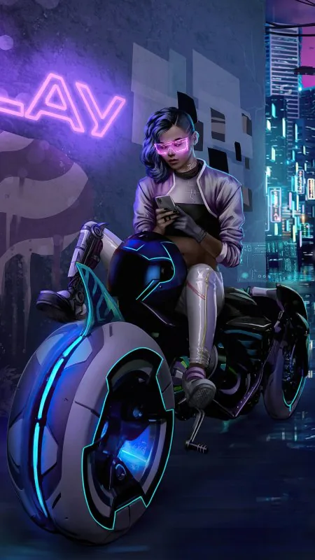 Cyberpunk Bike Girl HD Anime Wallpaper