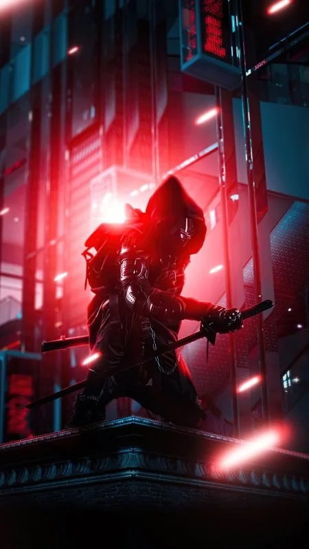 Cyberpunk Ninja Red Neon Anime Wallpaper