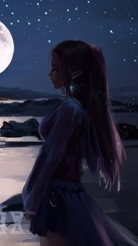 Elf Moonset River Fantasy Anime Wallpaper