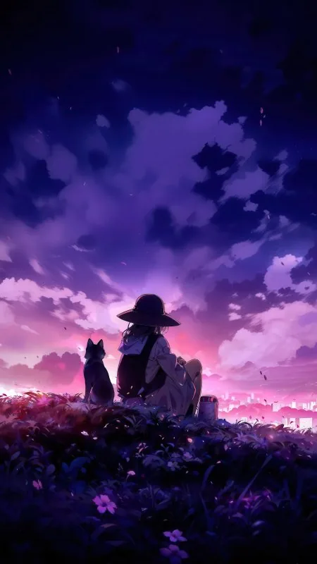 Anime Girl And Cat Watching The Sunset HD Wallpaper