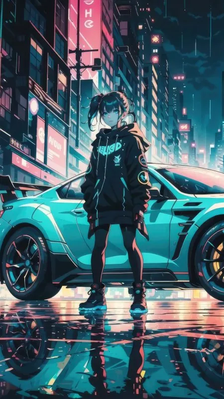 Anime Girl And Her Mercedes Wallpaper