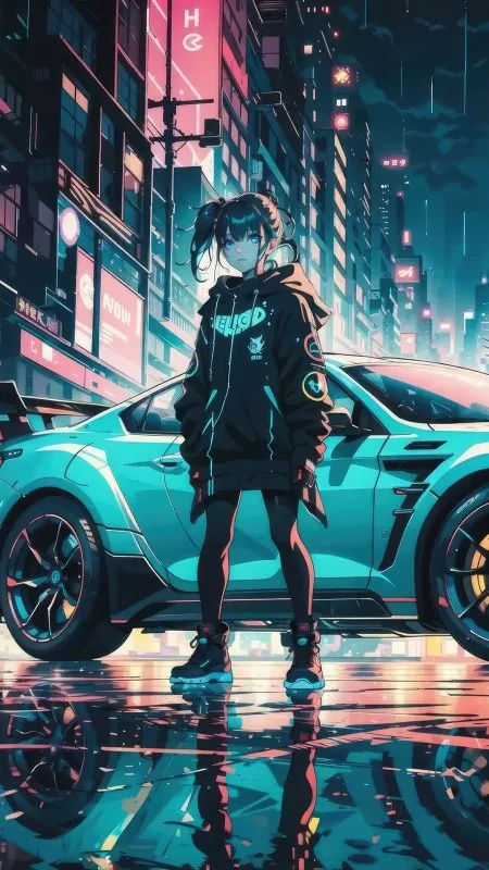 Anime Girl And Her Mercedes Wallpaper