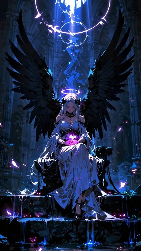 Anime Girl Angel Wings Phone Wallpaper