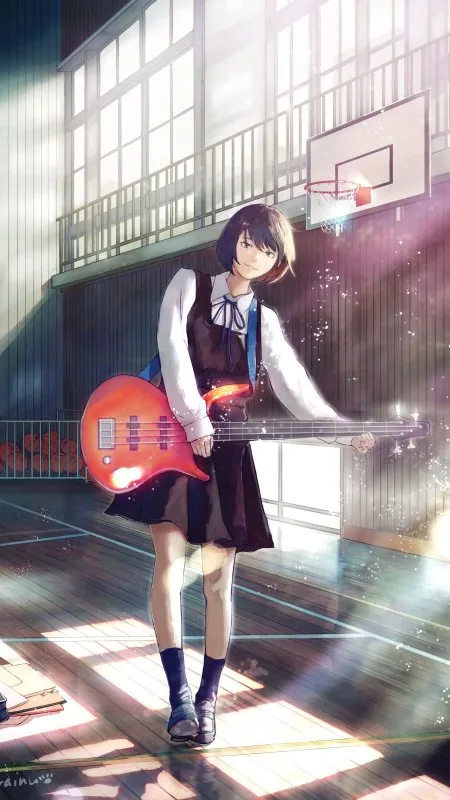 Girl Bass Guitar Guitar HD Anime Wallpaper