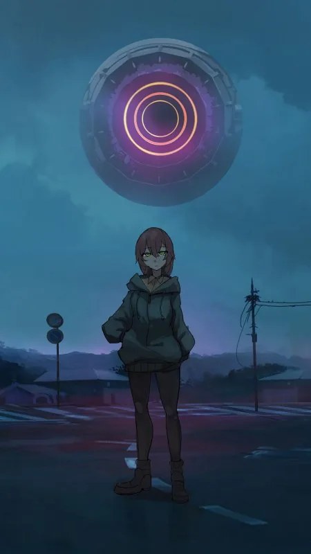 Girl Beneath Hovering Orb Anime Wallpaper