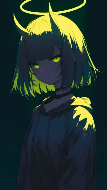 Girl Devil Horns Halo Art Anime Phone Wallpaper