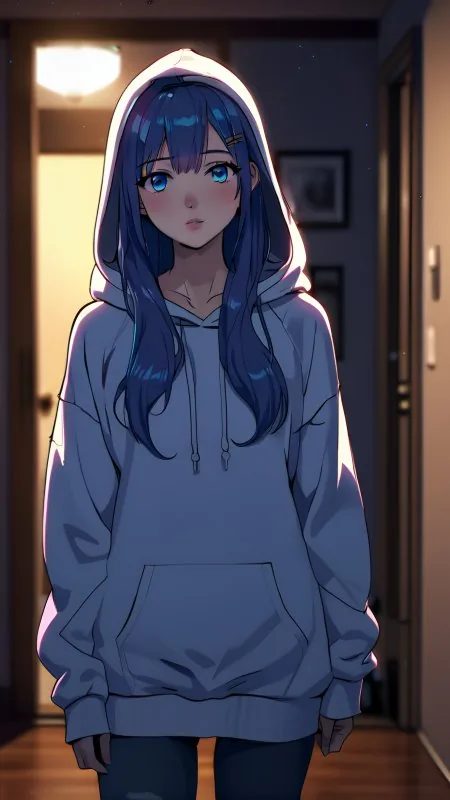 Anime Girl Hood Hoodie Blue Eyes Phone Wallpaper