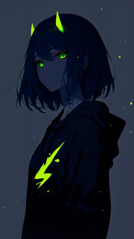 Anime Girl Hoodie Night Phone Wallpaper