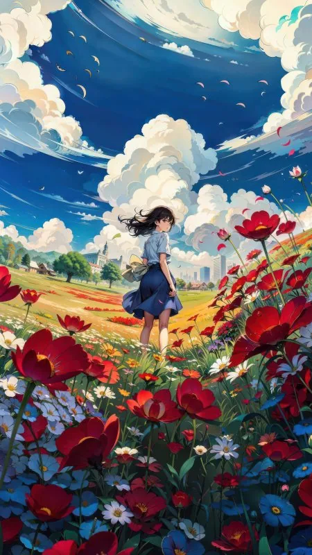 Anime Girl In Summer Garden Wallpaper