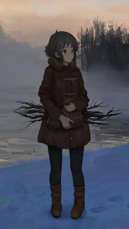 Anime Girl In Winter Phone Wallpaper