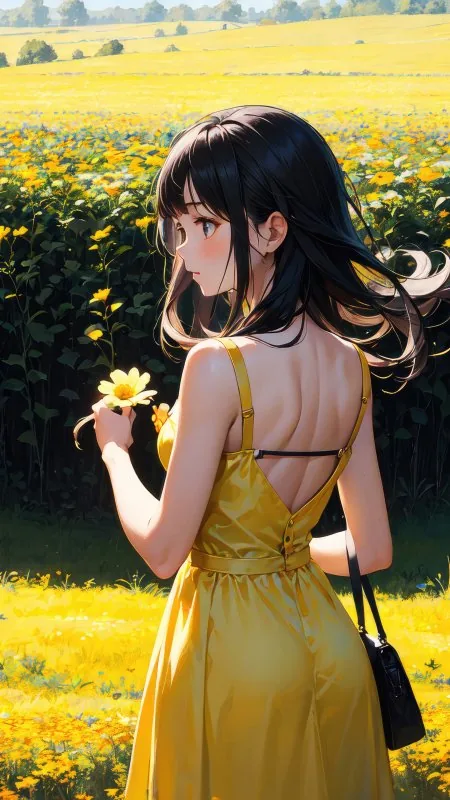 Anime Girl In Yellow Dress Phone Wallpaper