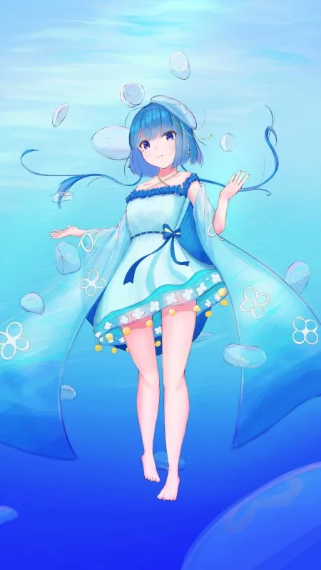 Anime Girl Jellyfish Water Wallpaper