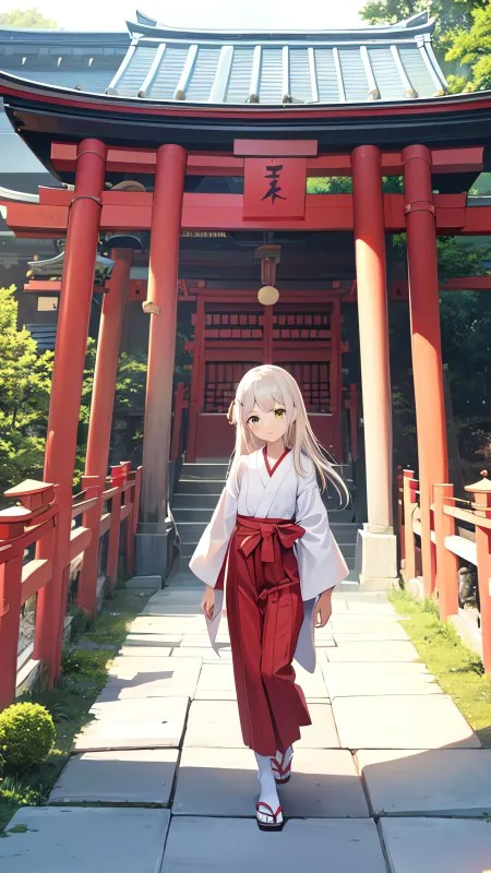 Girl Kimono Pagoda Anime Phone Wallpaper