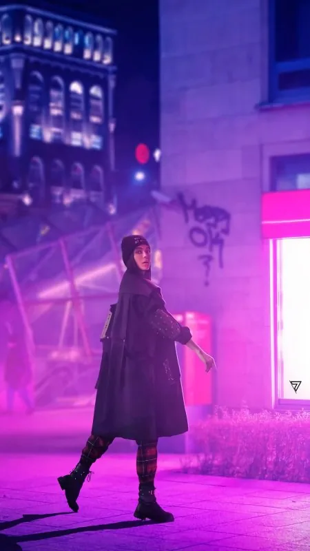 Anime Girl Neon City Wallpaper