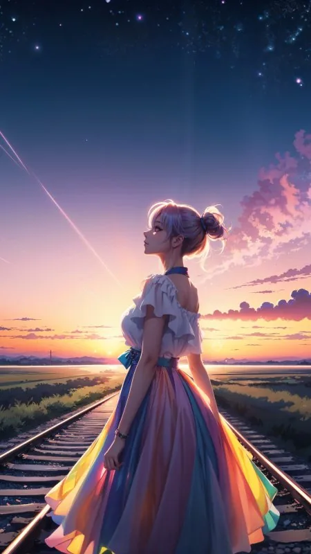 Anime Girl On Railway Track HD Wallpaper