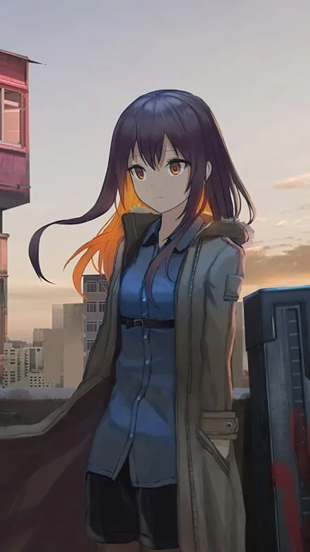 Anime Girl On Rooftop Phone Wallpaper