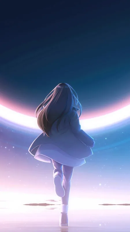 Anime Girl Reflection Star Night Phone Wallpaper