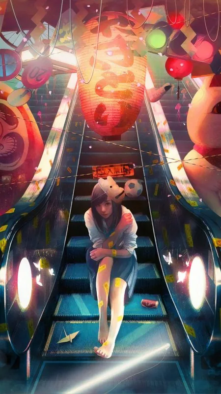 Anime Girl Sitting Phone Wallpaper