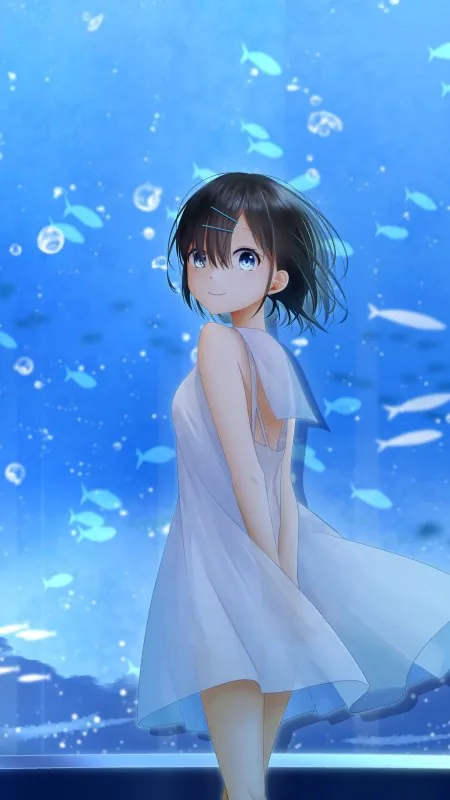 Girl Smile Aquarium HD Anime Wallpaper