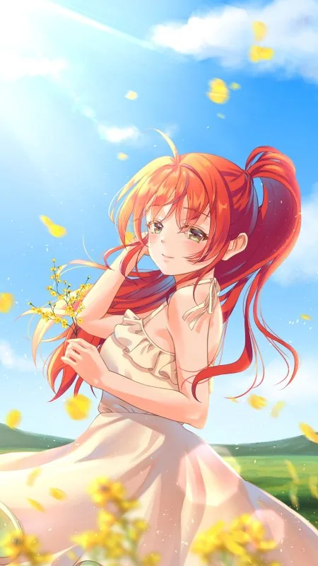Girl Smile Flowers Anime Wallpaper