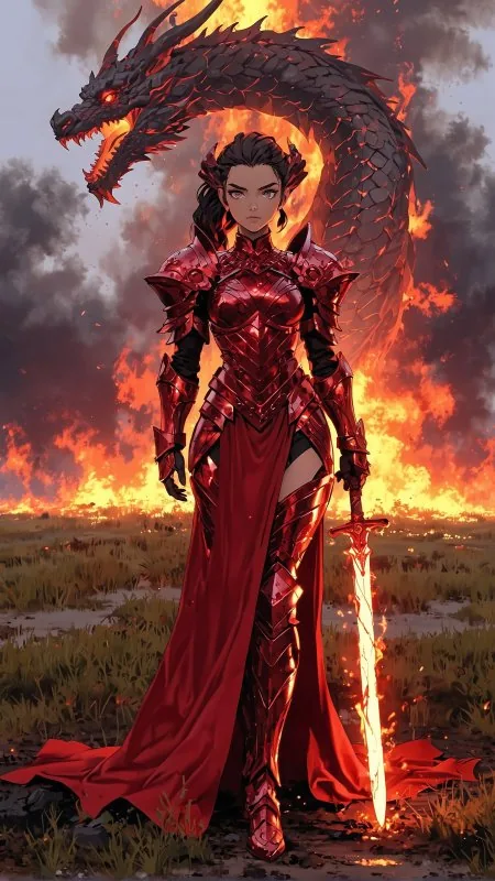 Girl Warrior Dragon Fire HD Anime Wallpaper