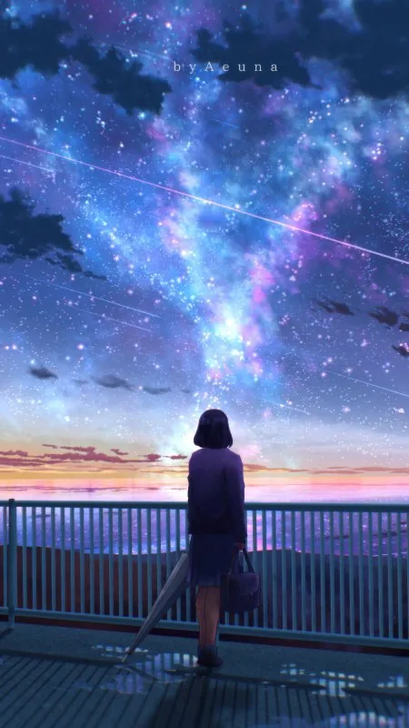 Anime Girl Watching Meteor HD Wallpaper